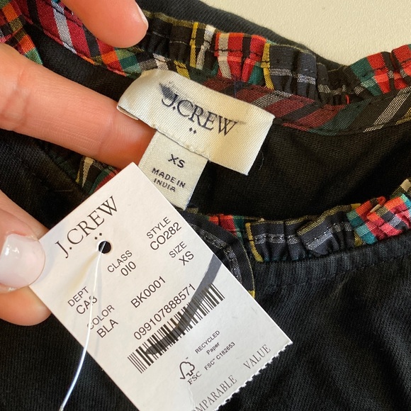 J.Crew Long-sleeve tartan and jewels henley Black Top with Plaid Trim XS - Picture 2 of 5